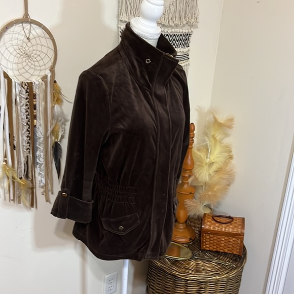 Charter Club Brown Velour Jacket with Gold Hardware andAdjustable Sleeves/Medium - Picture 2 of 7